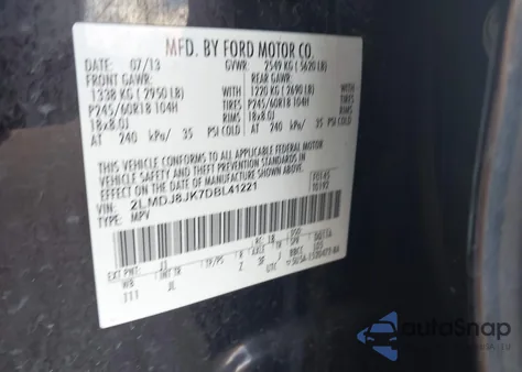 2013 Lincoln Mkx from USA, damaged, VIN 2LMDJ8JK7DBL41221